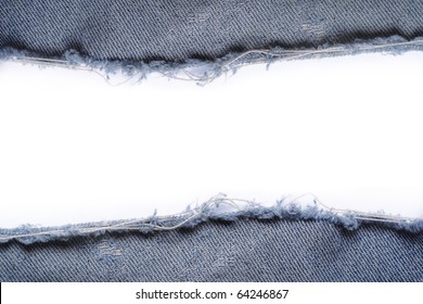 Ripped Vintage Jeans Texture Over White Background