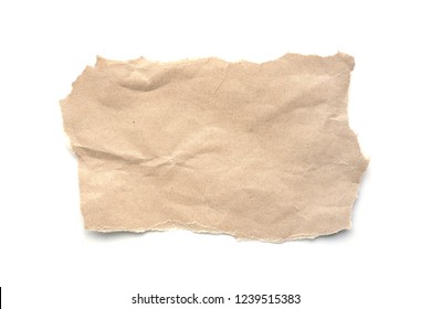 Ripped Vintage Paper Background. Torn Brown Paper On White With Area For Copy Space.