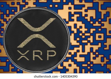 Ripple XRP coin cryptocurrency on the background of crypto code