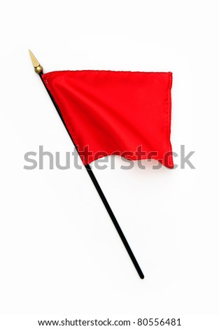Rippled Silk Red Flag on Pole isolated on white background