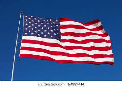 Rippled US Flag On A Windy Day