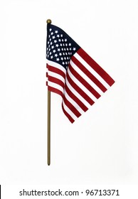 Ripples In US Flag On Pole Isolated On White Background