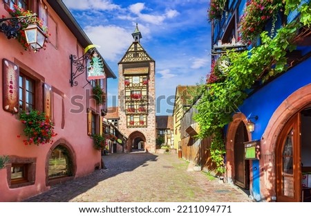 Riquewihr, Alsace. Most beautiful villages of France. Famous vine route and tourist 