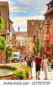 Riquewihr, France - June 2022 : Historical Center In Cloudy Weather, HDR Image