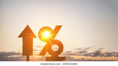 Rise in interest rate. percent rate up. rising interest rates and percentages. Rising rates, growth to cool down economy. Economy and central bank concept - Shutterstock ID 2302321681