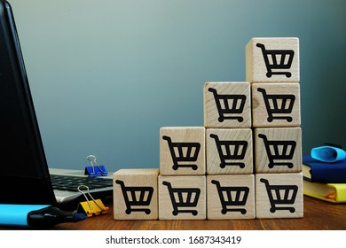 Rise Level Of Shopping Carts. Retail Sales Increase Concept.