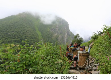 Rishikesh,India, Aug, 1, 2018, Sherpa  Porter Trekking Valley Of Flower NP. India