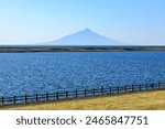 Rishiri Island seen from Teshio Riverside Park : Teshio, Hokkaido, Japan