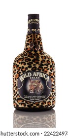 Rishon Le Zion, Israel - February 9, 2013: One bottle of exotic cream liqueur Wild Africa alc.17%, 1L.The leopard skin jacket on the bottle is soft and warm to the touch.Produced by KWV, South Africa