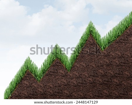 Rising Cost of Lawncare and Increasing expenses of landscaping or rising lawn care prices shaped as an upward graph arrow representing gardening industry inflation or garden maintenance budget.