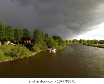 Rising thunderstorm over Nienburg on the Weser in spring