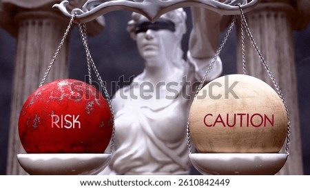 Risk or Caution as a choice, two options to choose from. Greek statue presenting two alternatives: risk or caution, weighing their values. Looking at pros and cons.