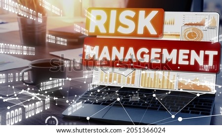 Risk Management and Assessment for Business Investment conceptual . Modern graphic interface showing symbols of strategy in risky plan analysis to control loss and build financial safety .