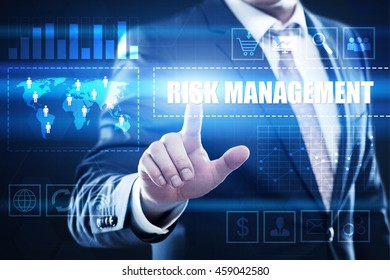 Risk Management, Business, Technology And Internet Concept: Businessman Are Using A Virtual Computer And Are Selecting Risk Management.