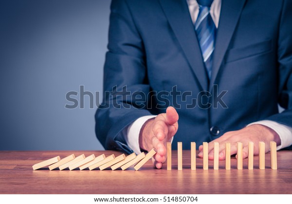 Risk Manager Stop Domino Effect Risk Stock Photo Edit Now 514850704