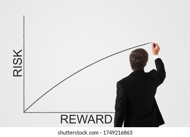 Risk Reward Concept. Man Draws A Chart On The Wall