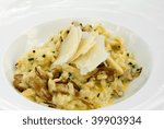 Risotto of Mittagong Mushrooms, with Cream, Truffle Oil, and topped with shaved Parmesan