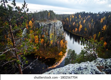 The Ristikallio is a harsh rock formation in Avento river that streams next to this rock. Oulanka National Park, Northern Finland.