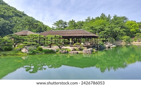 Ritsurin Garden, it is a feudal lord garden, which was completed in 1745 over a period of 100 years. It features 6 ponds and 13 landscaped hills and is designated as a Special Place of Scenic Beauty.