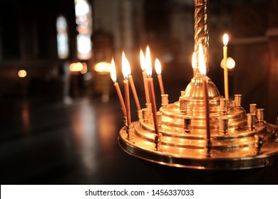 Ritual Candles, Holy Fire In Orthodox Church.