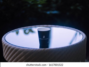 Ritz Carlton Hotel, Seven Mile Beach, Grand Cayman. 20th Nov. 2019. Ritz Carlton Disposable Coffee Cup On Table 