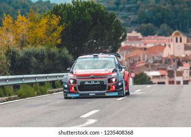 Riudecanyes, Catalunya/España; 10-28-2018: Al-Qassimi - Patterson (Citroën C3 WRC) During Riudecanyes 2 Stage Of 54 RallyRACC Catalunya Costa Daurada