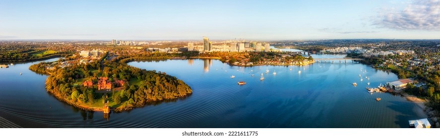 Rivendell School In Concord Western Sydney Suburb Of Sydney On Shores Of Parramatta River - Aerial Panorama.