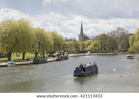 River Avon with Canal Barge, Stratford Upon Avon, England, UK