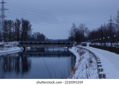 River Bank In The City In Winter