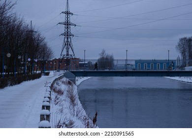 River Bank In The City In Winter