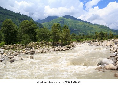 River Beas In The Kullu Valley. District Manali, Himachal Pradesh, India.