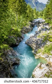 River bed of Soca river in Triglav National Park, Slovenia
