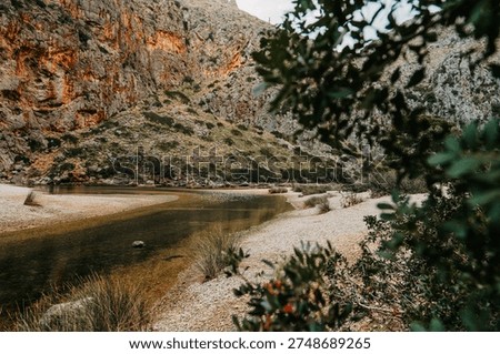 River bend and limestone cliffs in Torrent de Pareis, Mallorca