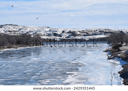 River Birds Ice Ice Fishing Snow