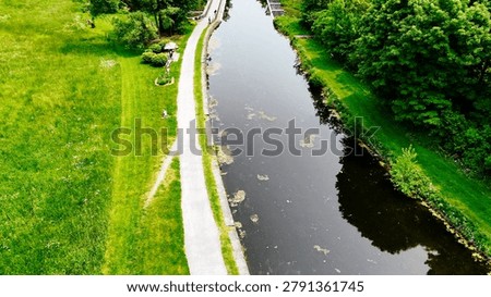 A river bisects a forest and leads all the way into the horizon.