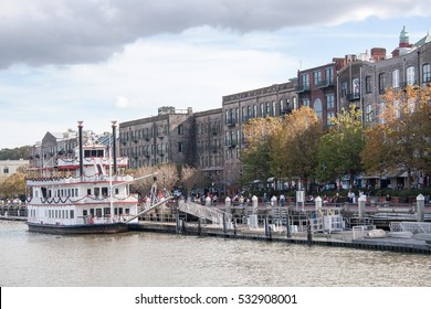 River Boat Ferry Docked At Savannah, Georgia River Street