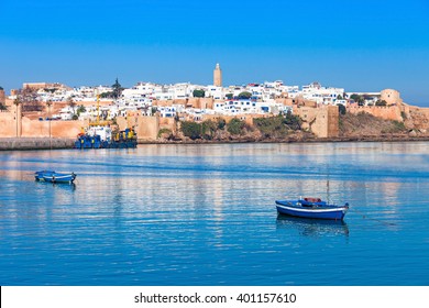 River Bou Regreg Seafront And Kasbah In Medina Of Rabat, Morocco. Rabat Is The Capital Of Morocco. Rabat Is Located On The Atlantic Ocean At The Mouth Of The River Bou Regreg.