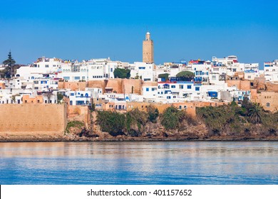 River Bou Regreg Seafront And Kasbah In Medina Of Rabat, Morocco. Rabat Is The Capital Of Morocco. Rabat Is Located On The Atlantic Ocean At The Mouth Of The River Bou Regreg.