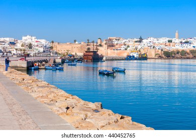 River Bou Regreg Seafront And Kasbah In Medina Of Rabat, Morocco. Rabat Is The Capital Of Morocco. Rabat Is Located On The Atlantic Ocean At The Mouth Of The River Bou Regreg.