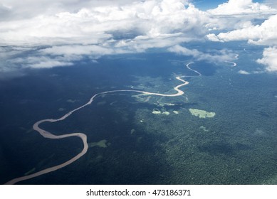 River In The Brazilian Amazon Rainflorest From The Air