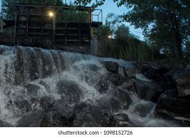 River cascade at night