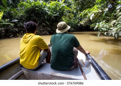 River Cruising In Tropical Jungle Of Kenong, Pahang. 