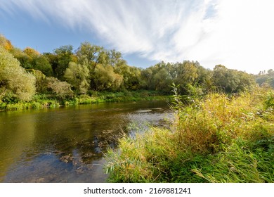 River Current On The Autumn Forest. Beauty Autumn Nature