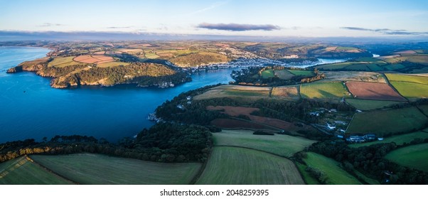 River Dart and Fields over Kingswear and Dartmouth from a drone, Devon, England, Europe - Powered by Shutterstock