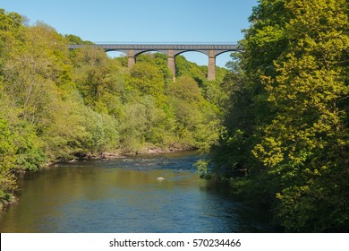 The River Dee or Afon Dyfrdwy with the Pontcysyllte canal aqueduct in North Wales constructed in 1805 a World Heritage Site and popular tourist location