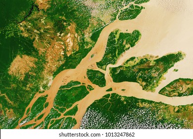 River Delta Of The Amazon, The Largest River In The World, Seen From Space - Modified Elements Of This Image Furnished By ESA 