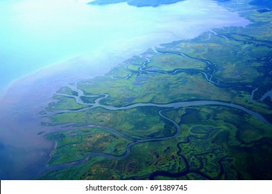River delta from bird's eye view, Kamchatka