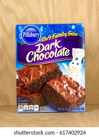 RIVER FALLS,WISCONSIN-APRIL 05,2017: A Box Of Pillsbury Brand Brownie Mix With A Wood Background.