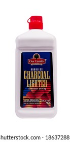 RIVER FALLS,WISCONSIN-APRIL 09, 2014: A Bottle Of Our Family Brand Charcoal Fluid. Our Family Products Are Distributed By Nash Finch Company Of Edina,Minnesota.