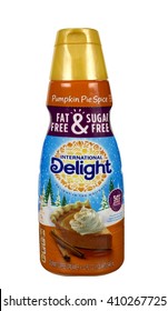 RIVER FALLS,WISCONSIN-APRIL 24,2016: A Container Of International Delight Brand Pumpkin Pie Spice Coffee Creamer.